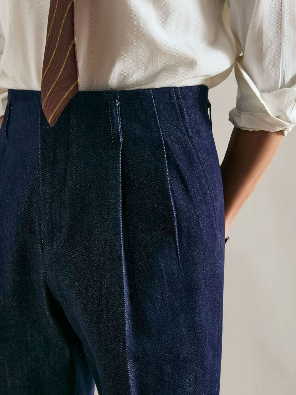 Men’s Double-Pleated Straight-Leg Vintage Jeans