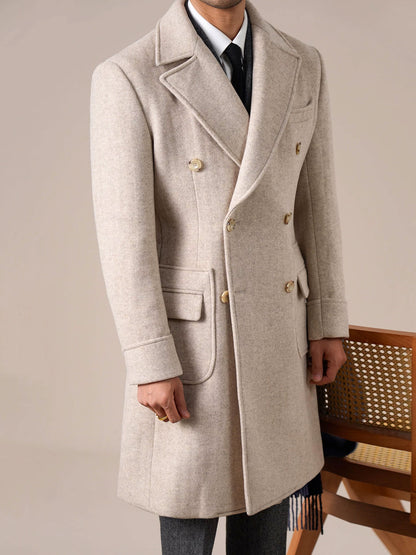 Mens Double-Breasted Ulster Collar Wool Coat