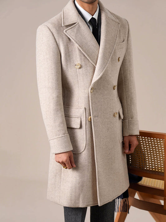 Mens Double-Breasted Ulster Collar Wool Coat