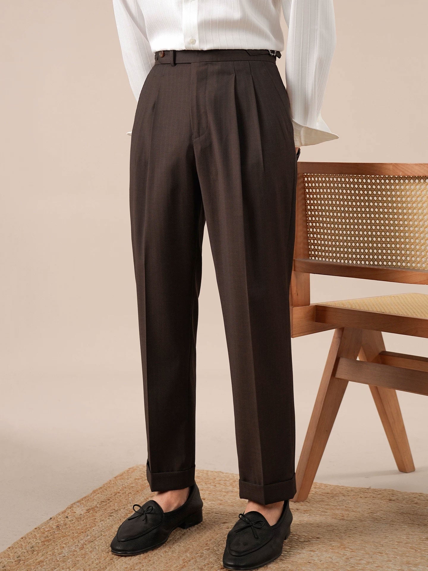 Italian Neapolitan High-Waisted Double-Pleat Mens Trousers