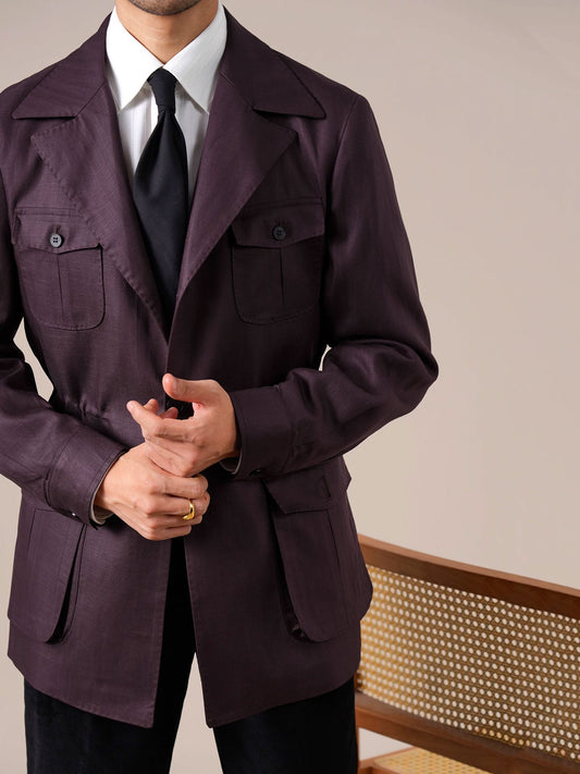 Men's Purple Retro Tencel Linen Jacket