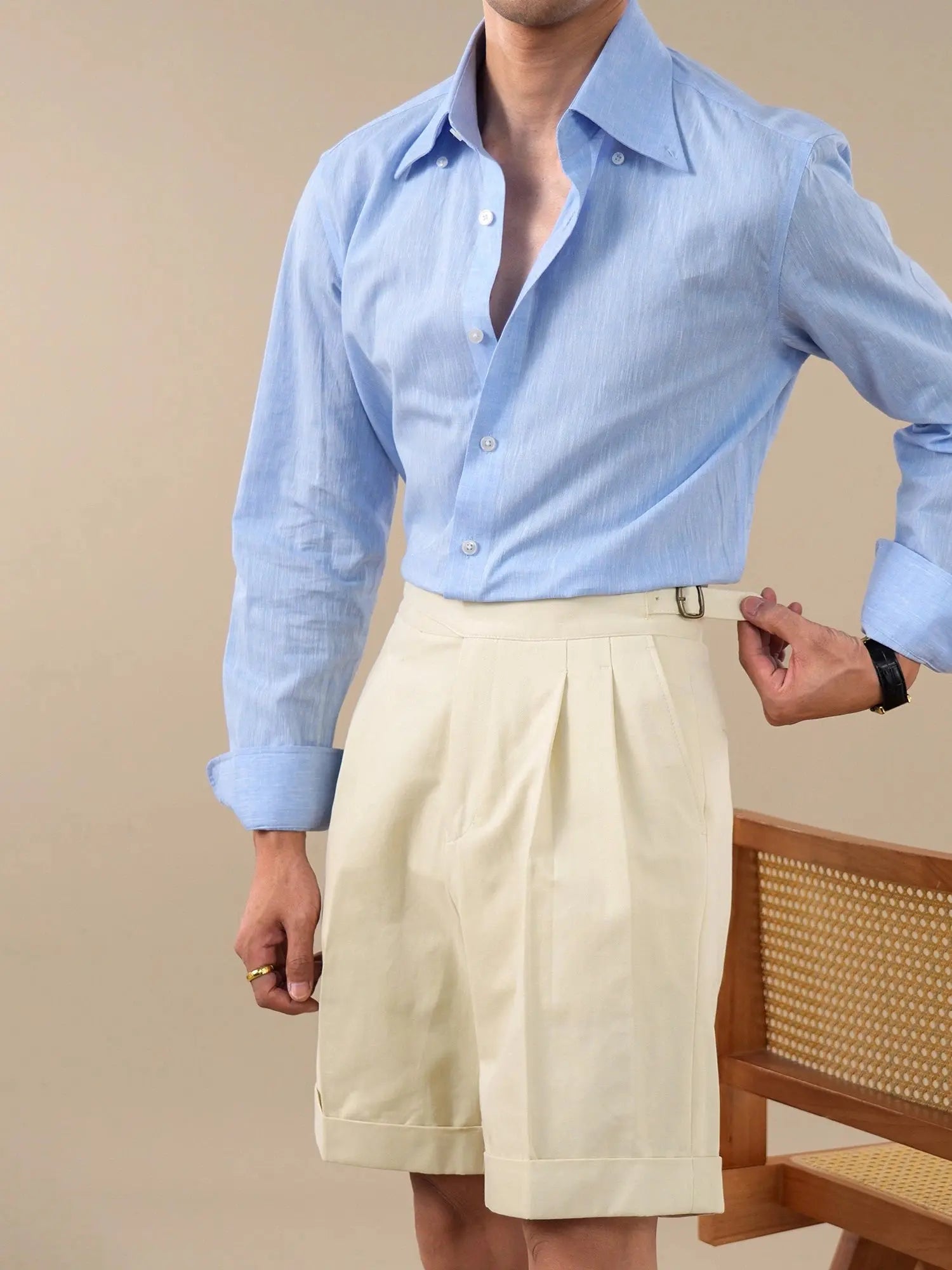 Vintage High-Waist Double-Pleat Straight-Leg Men's Shorts BRABION