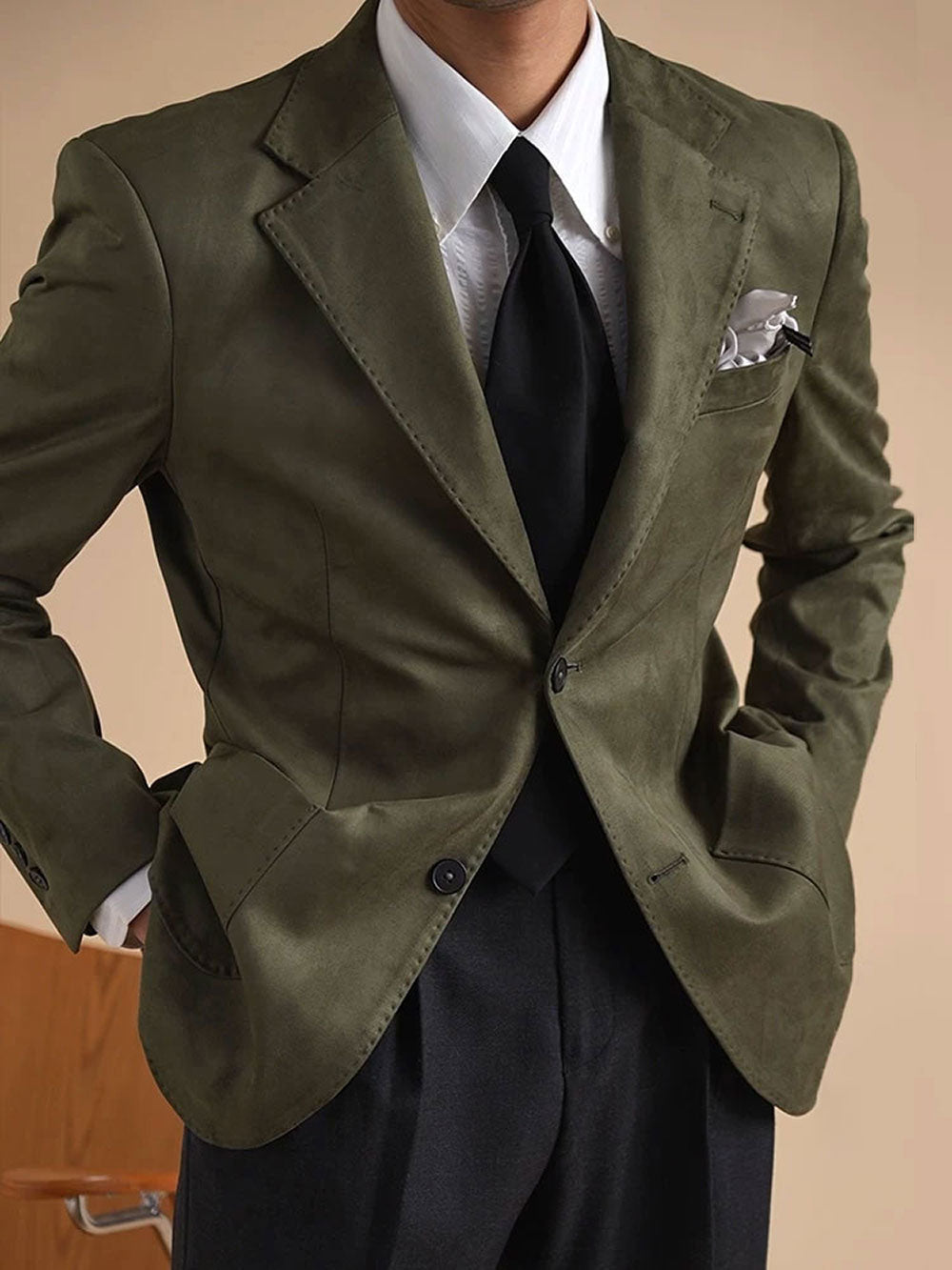 Men's Slim Fit Faux Suede Collar Blazer