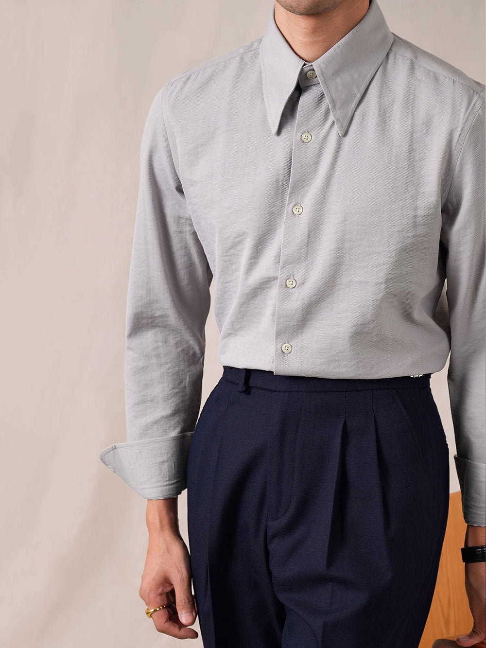 Men’s Twill Cotton Button-Down Dress Shirt