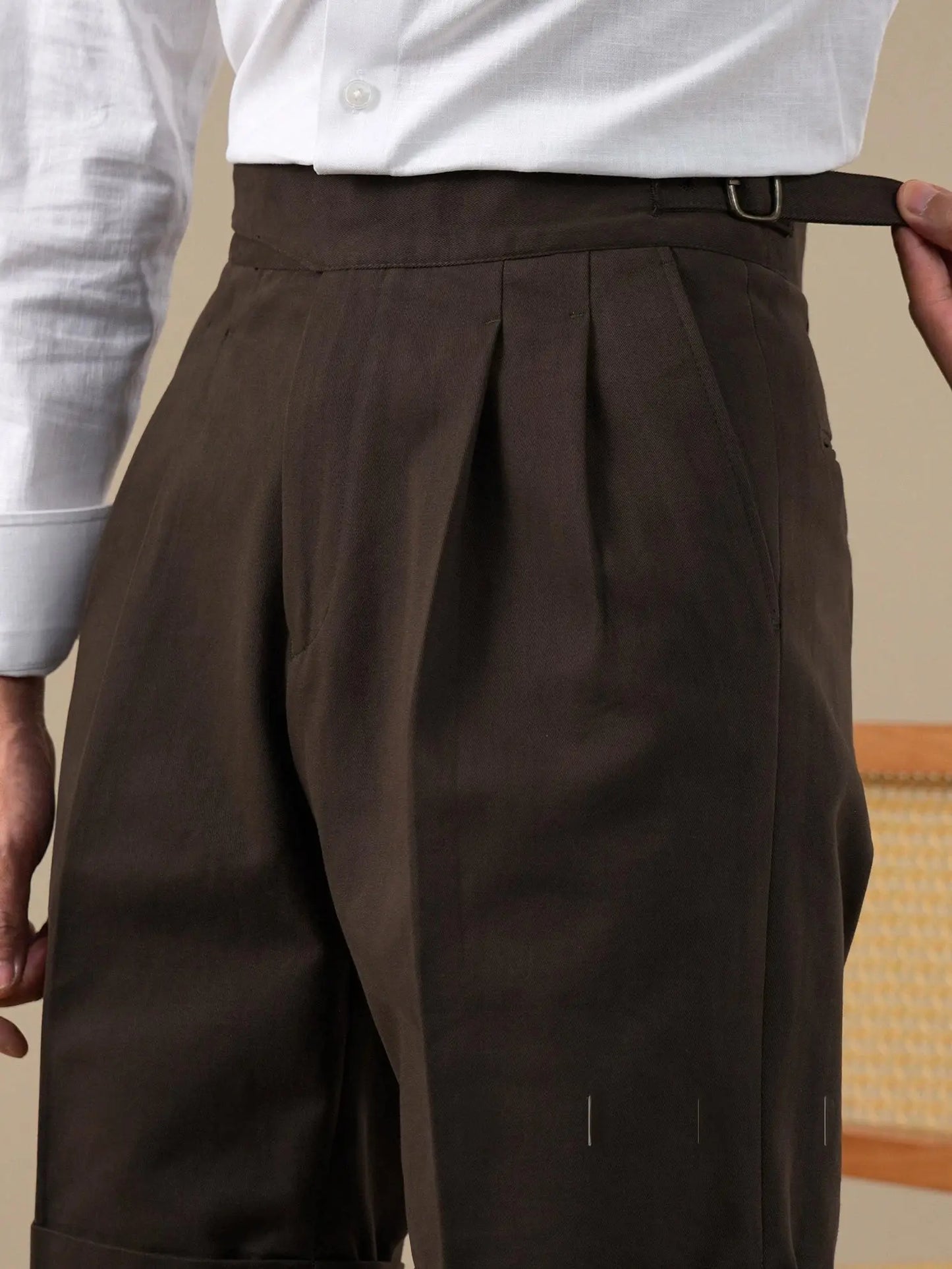 Vintage High-Waist Double-Pleat Straight-Leg Men's Shorts BRABION