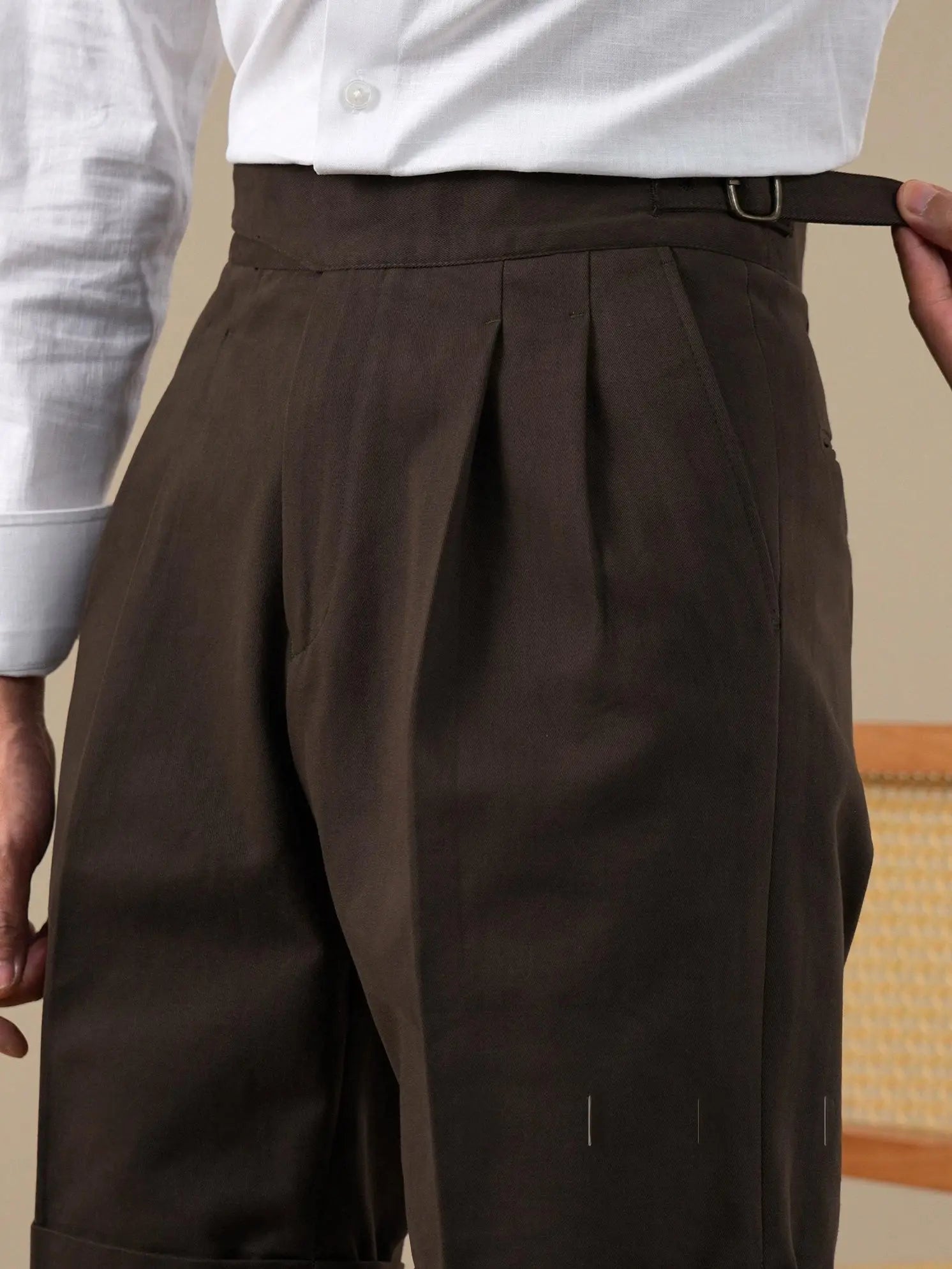 Vintage High-Waist Double-Pleat Straight-Leg Men's Shorts BRABION