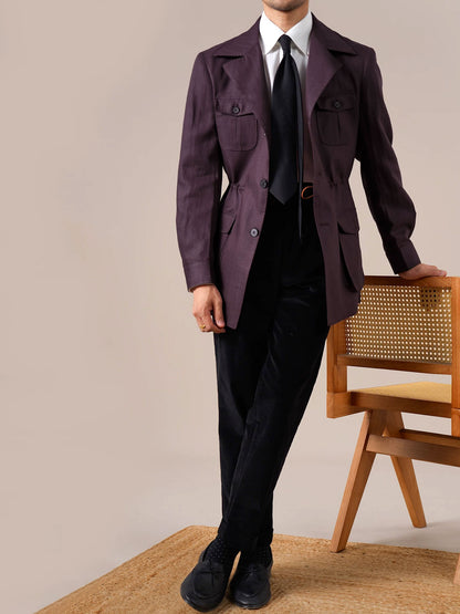 Men's Purple Retro Tencel Linen Jacket
