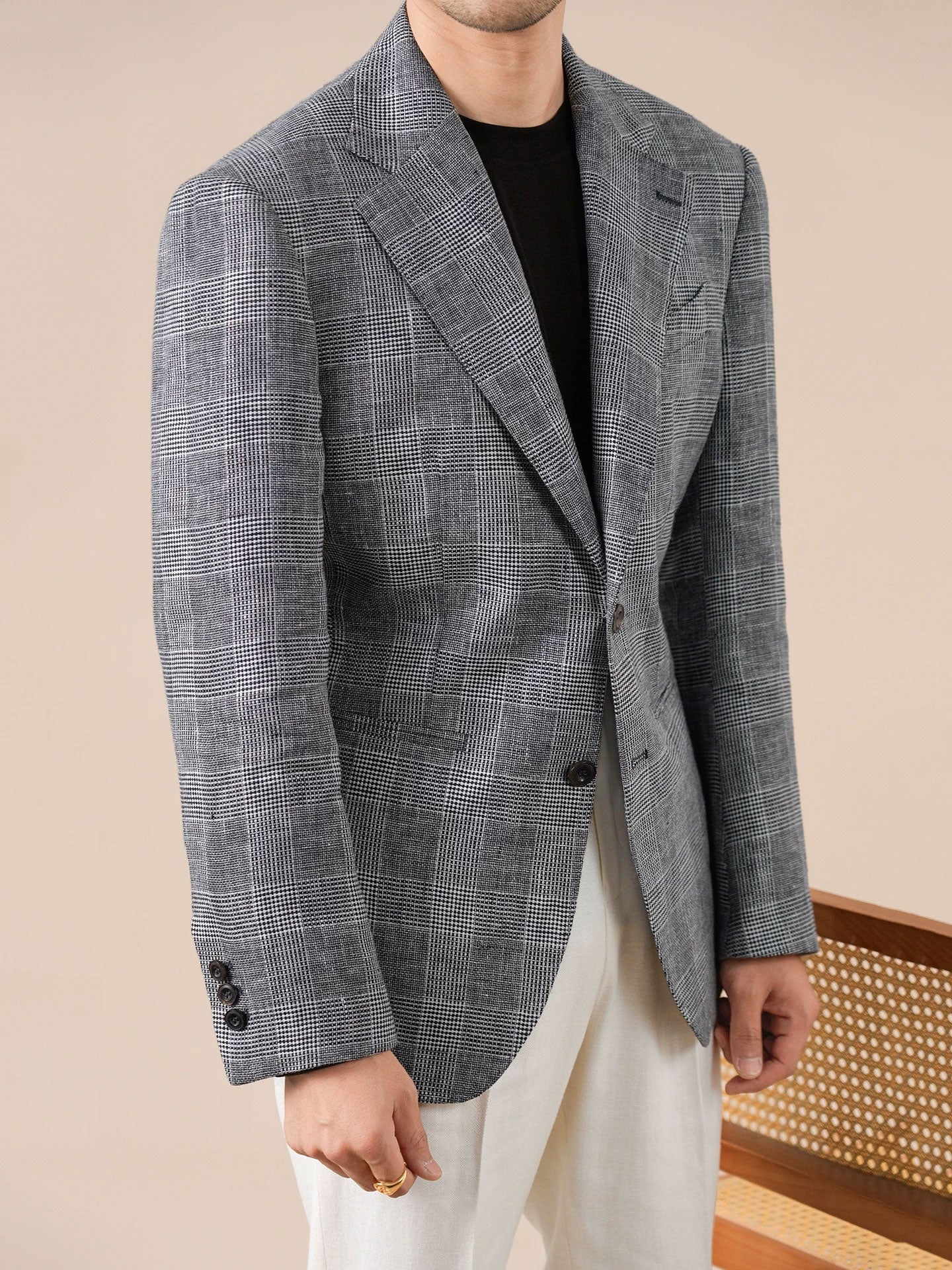 Prince Check Mens Breathable Suit Blazer