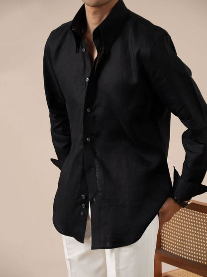 Italian-Style Long Point Collar Breathable Men's Shirt