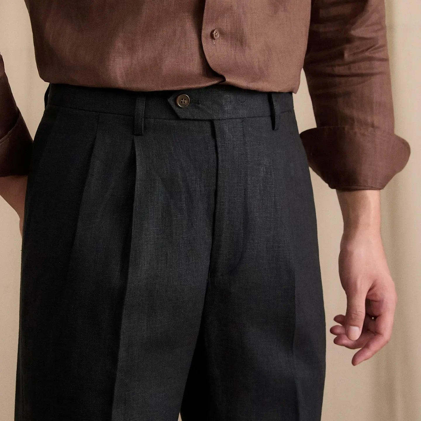Men's Summer Breathable Pure Linen High-Waisted Trousers BRABION