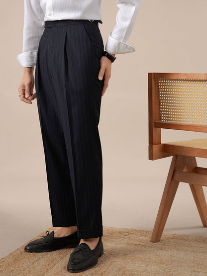 Naples Striped High-Waisted Mens Business Suit Trousers