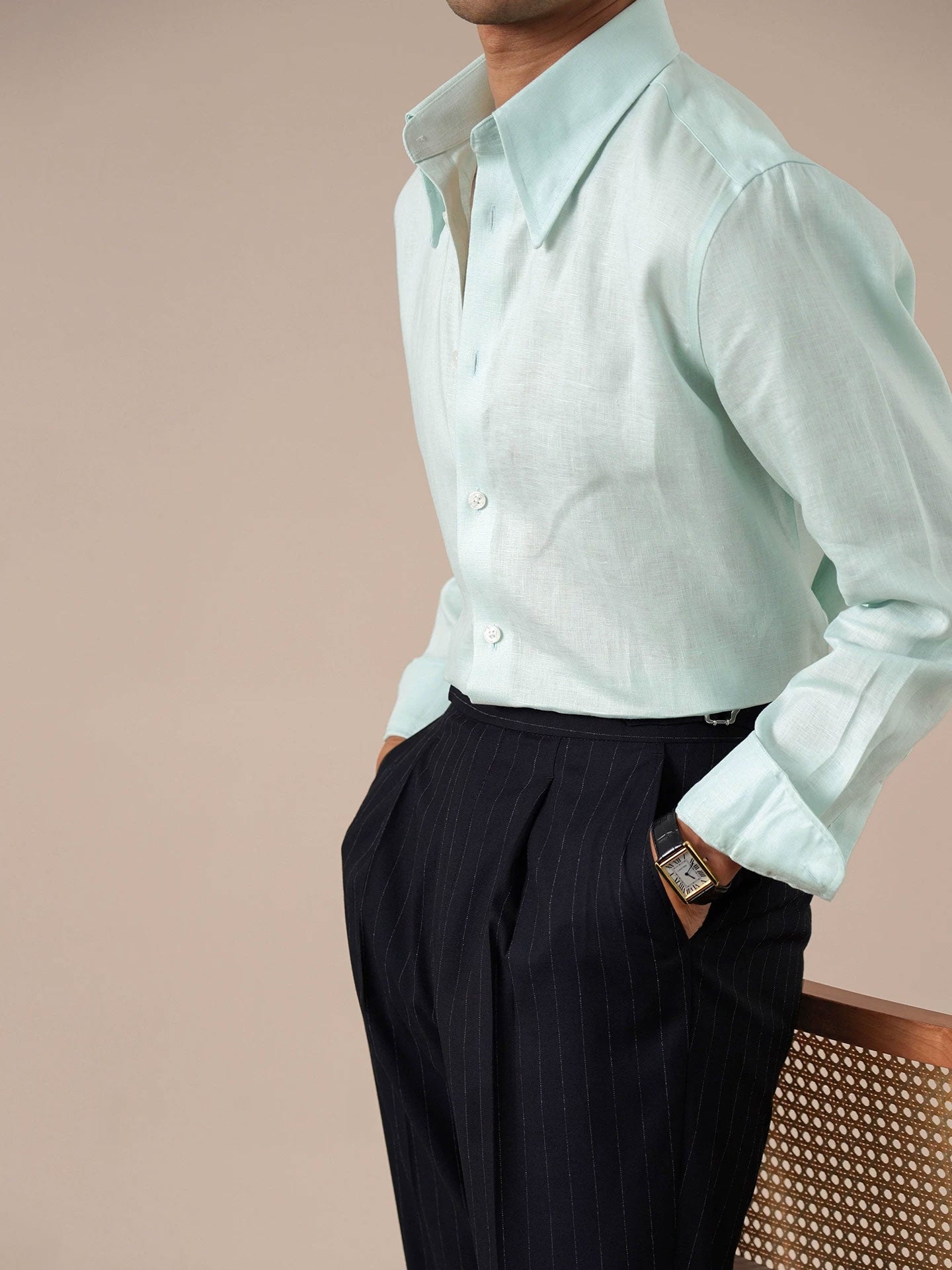 Italian-Style Long Point Collar Breathable Men's Shirt