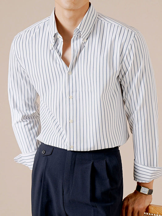 Men’s Italian-Style Striped Point Collar Dress Shirt