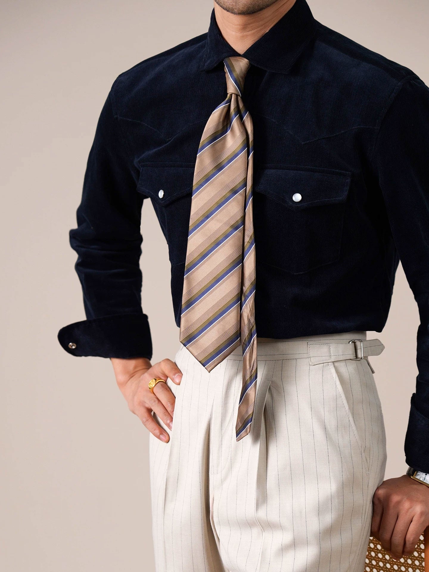 Men’s Corduroy Cotton Dress Shirt — Italian Spread Collar