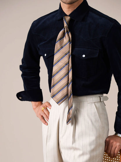 Men’s Corduroy Cotton Dress Shirt — Italian Spread Collar