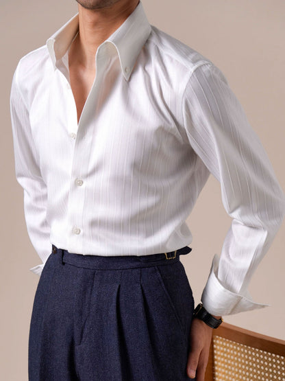 Men’s Italian-Style Point Collar Striped Non-Iron Dress Shirt