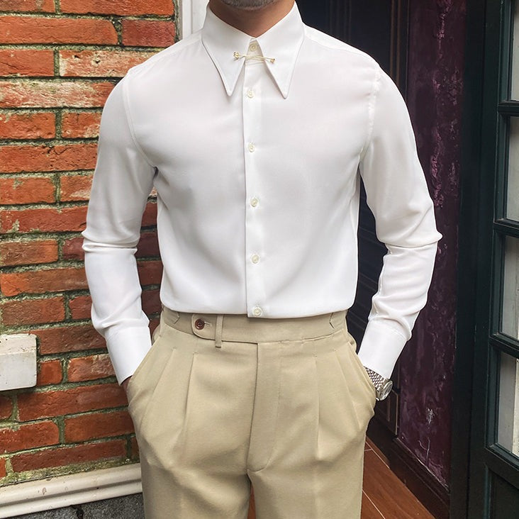 Point Collar Shirt with Pin