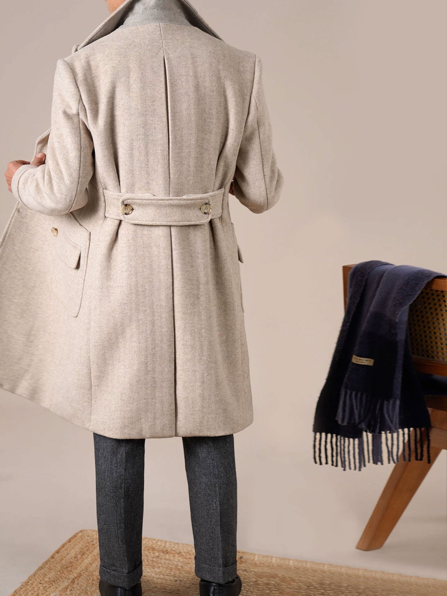 Mens Double-Breasted Ulster Collar Wool Coat