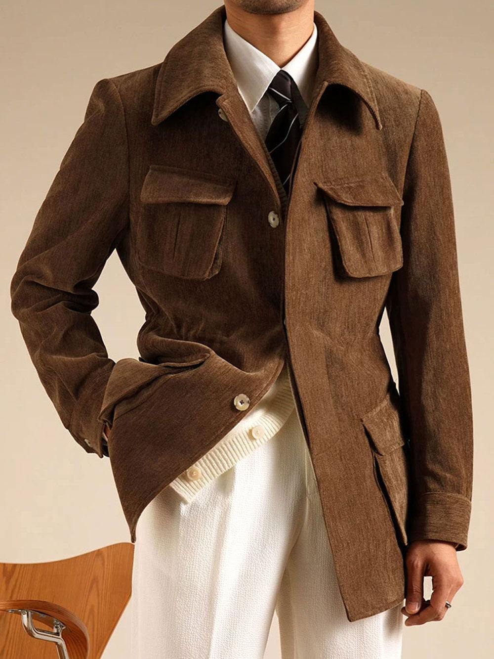 Men’s Chenille Hunting Jacket — Retro Slim Fit Casual Coat