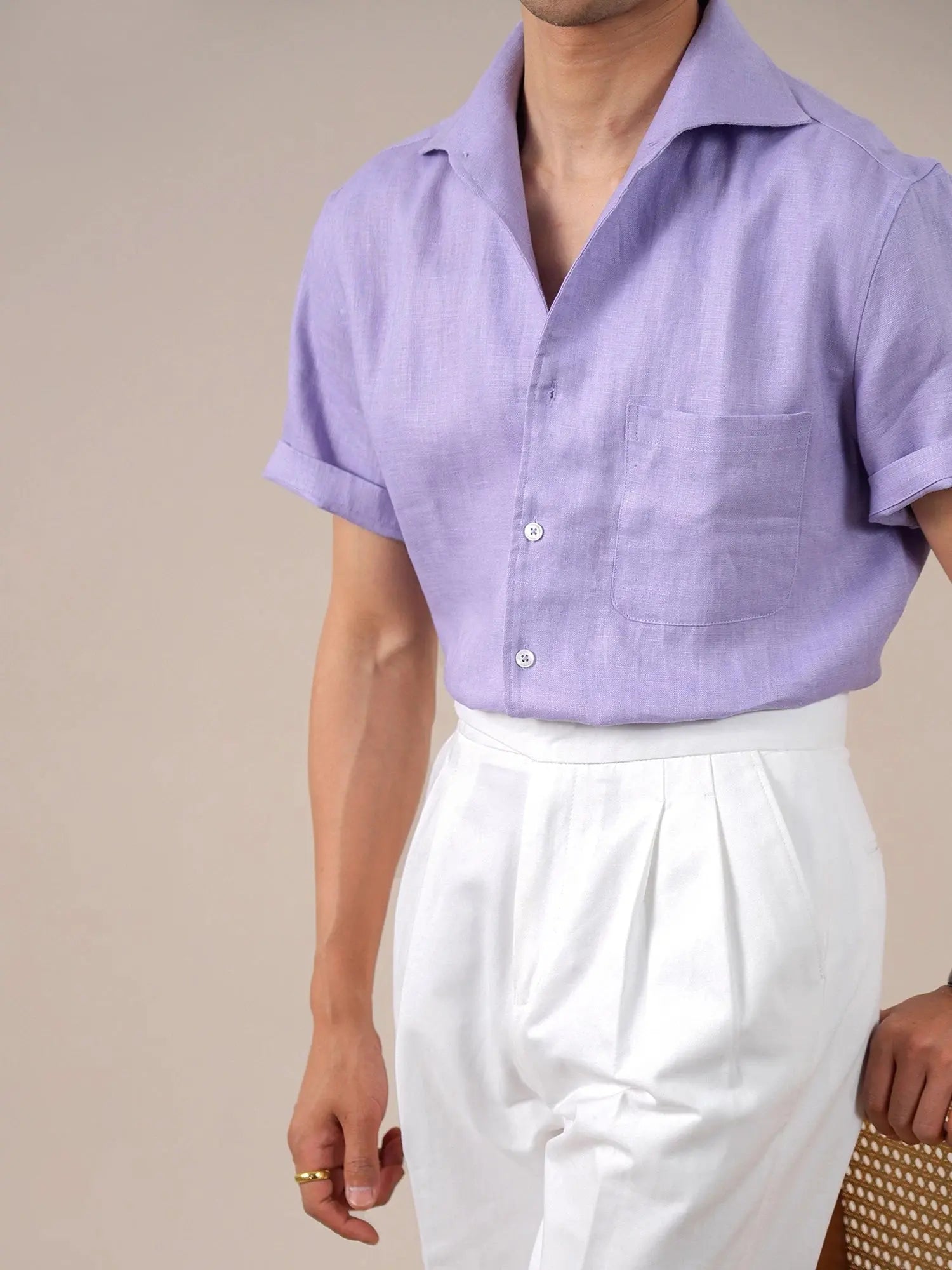 Italian Linen One-Piece Collar Short-Sleeve Shirt for Men BRABION