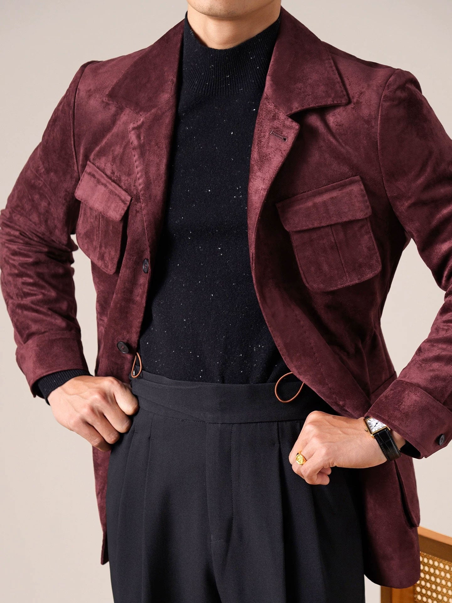Men's Slim Fit Suede Hunting Retro Jacket