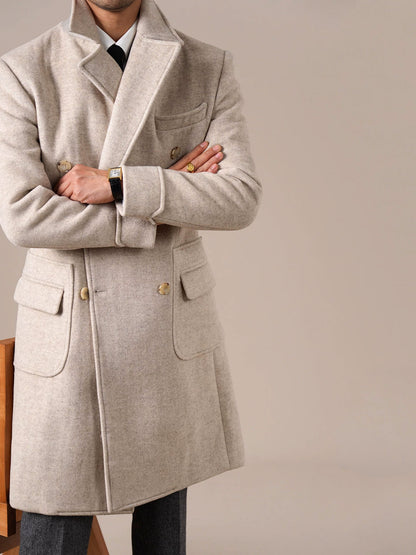 Mens Double-Breasted Ulster Collar Wool Coat