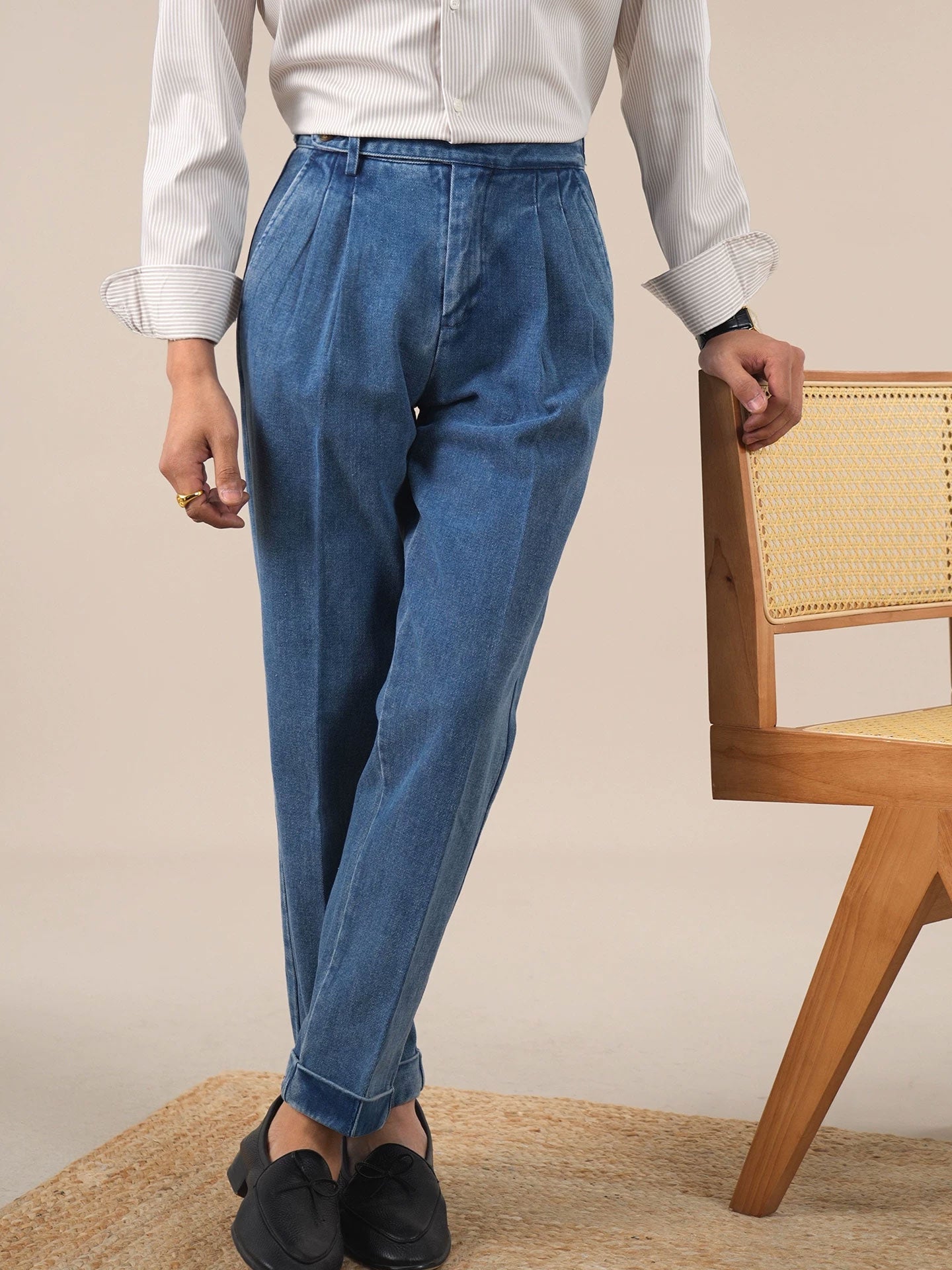 Men’s Italian Gurkha Pleated Denim Pants BRABION