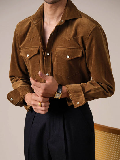 Men’s Corduroy Cotton Dress Shirt — Italian Spread Collar