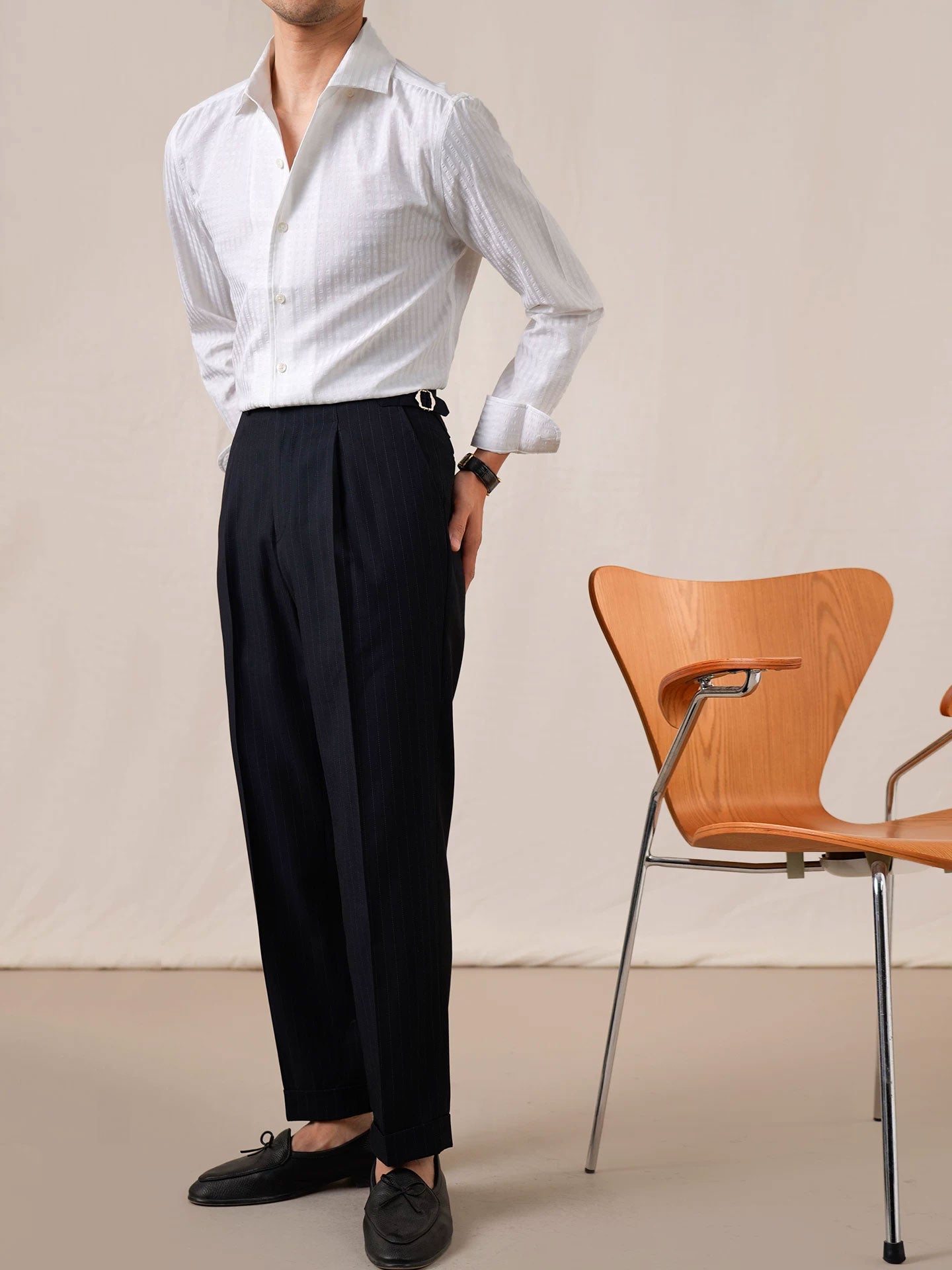 Mens Italian One-Piece Collar Seersucker Shirt - BRABION