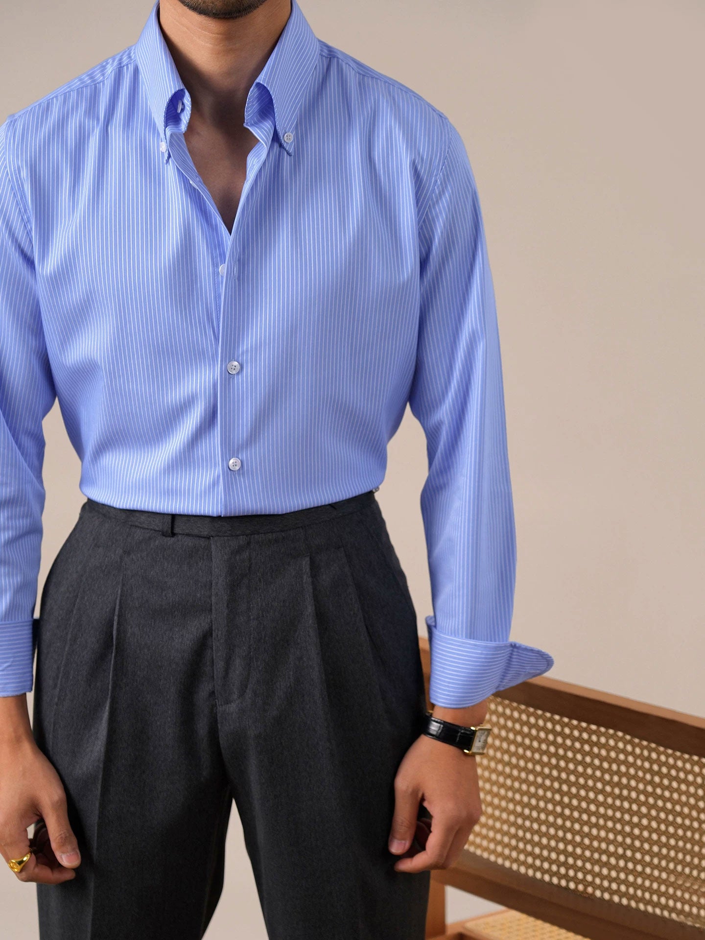 Men's Italian-Style Striped Point Collar Dress Shirt