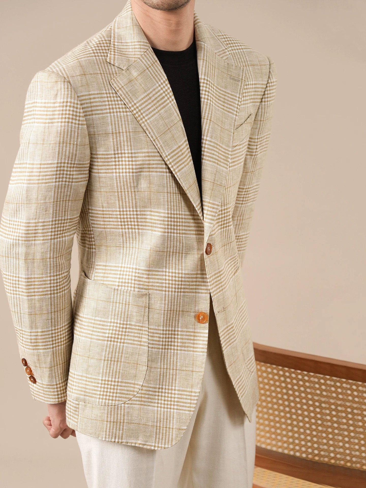 Italian-Style Half-Lined Mens Suit Jacket Notched Lapel