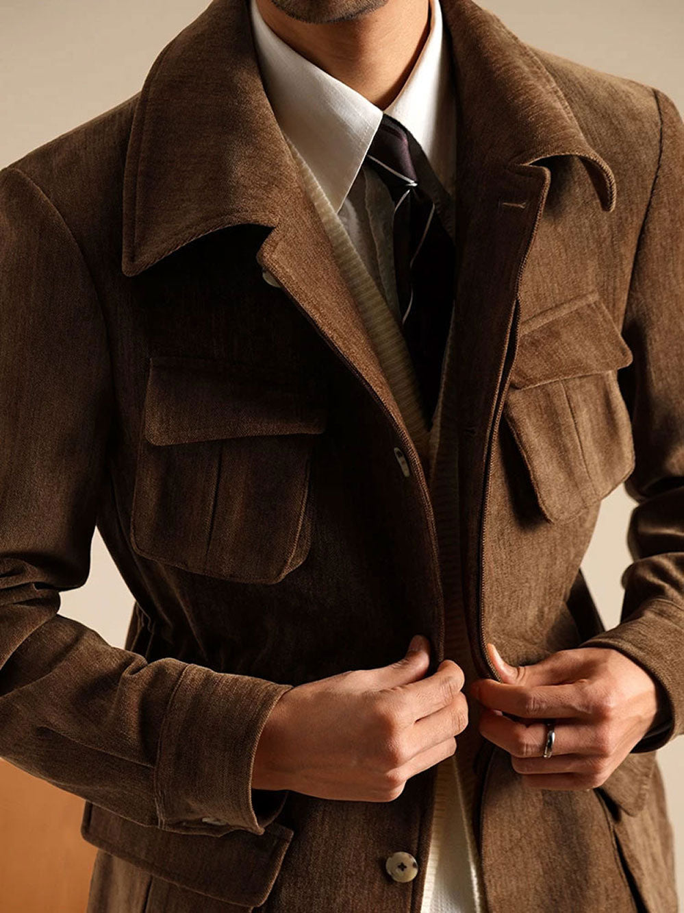 Men’s Chenille Hunting Jacket — Retro Slim Fit Casual Coat