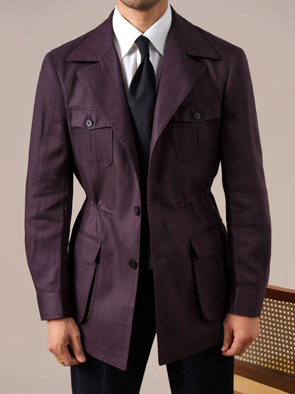 Men's Purple Retro Tencel Linen Jacket
