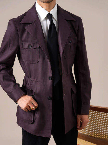 Men's Purple Retro Tencel Linen Jacket