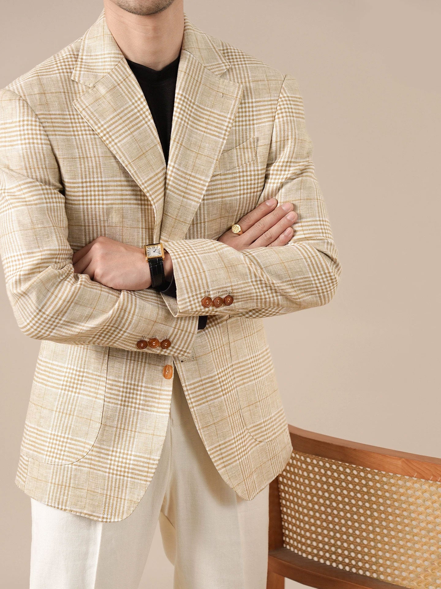 Italian-Style Half-Lined Mens Suit Jacket Notched Lapel