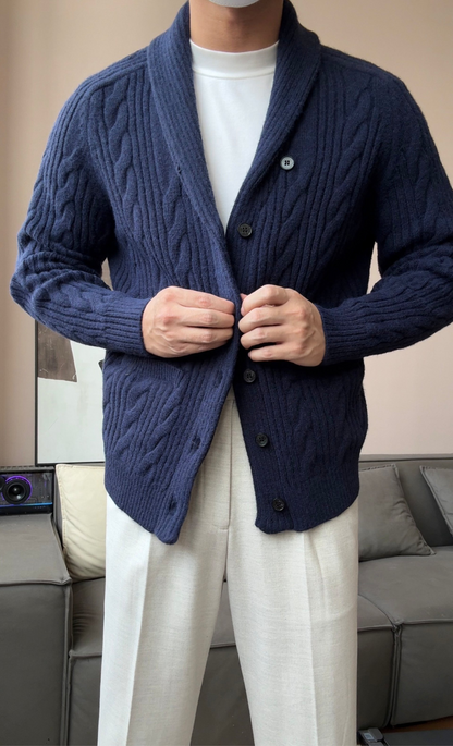 Men’s Shawl Collar Winter Knit Cardigan