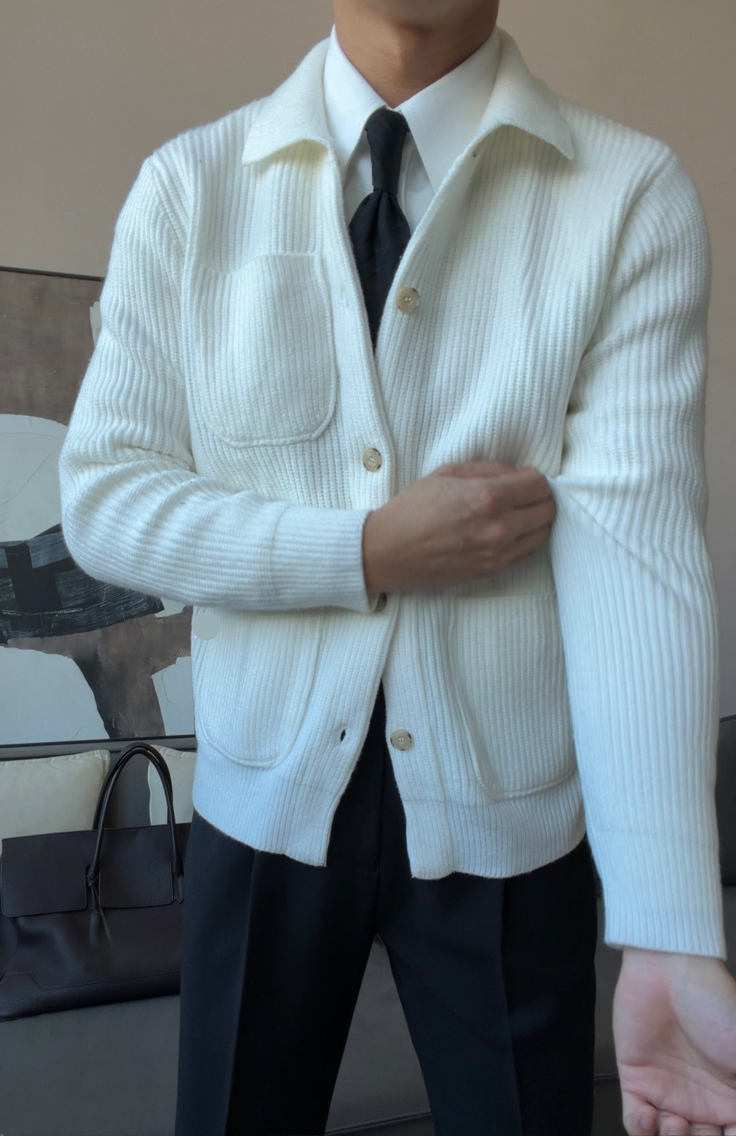 Men’s Thick Collared Knit Cardigan