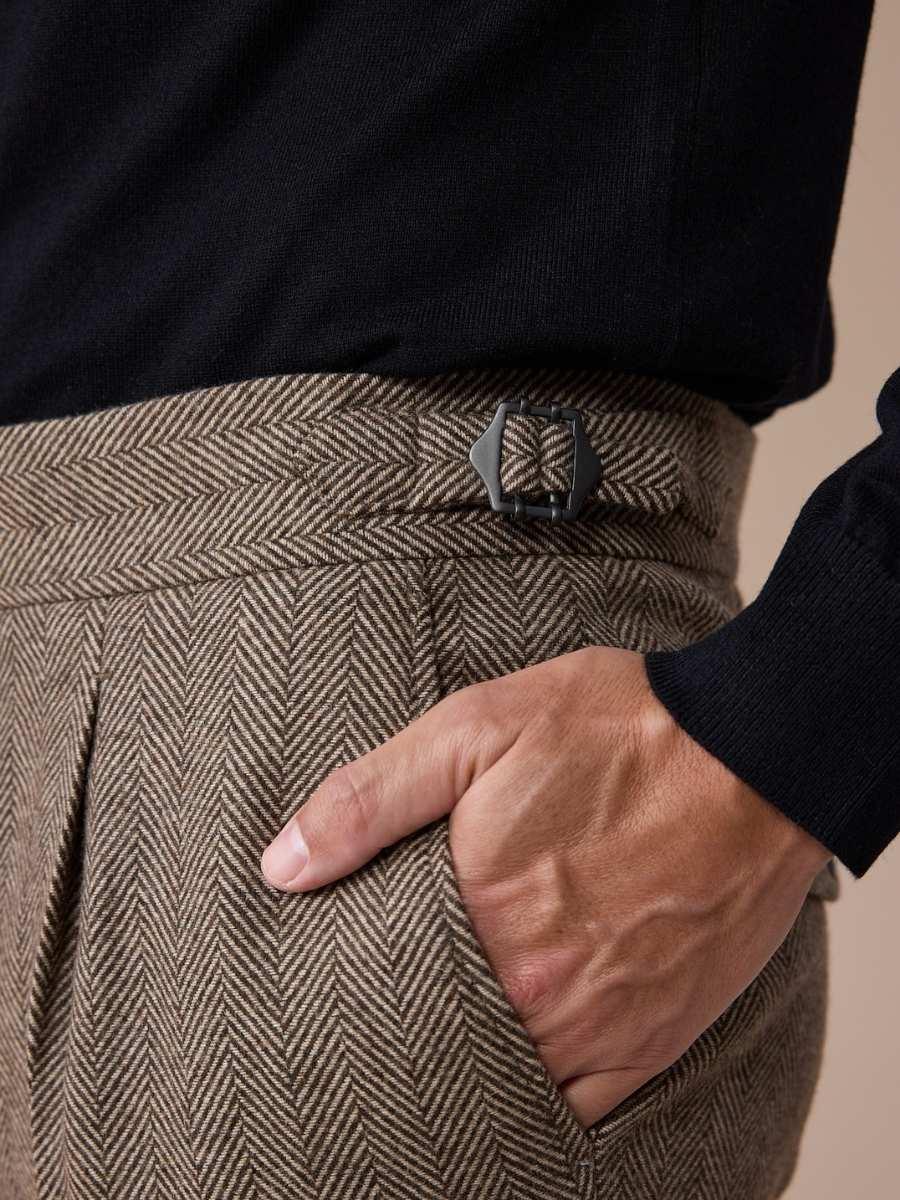 Men's Herringbone Wool Pleated Pants
