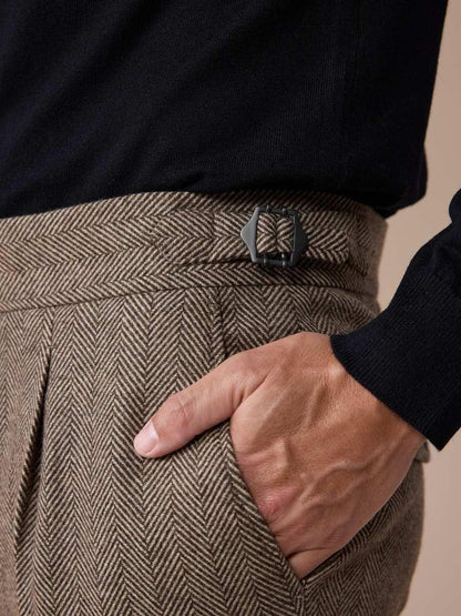 Men's Herringbone Wool Pleated Pants