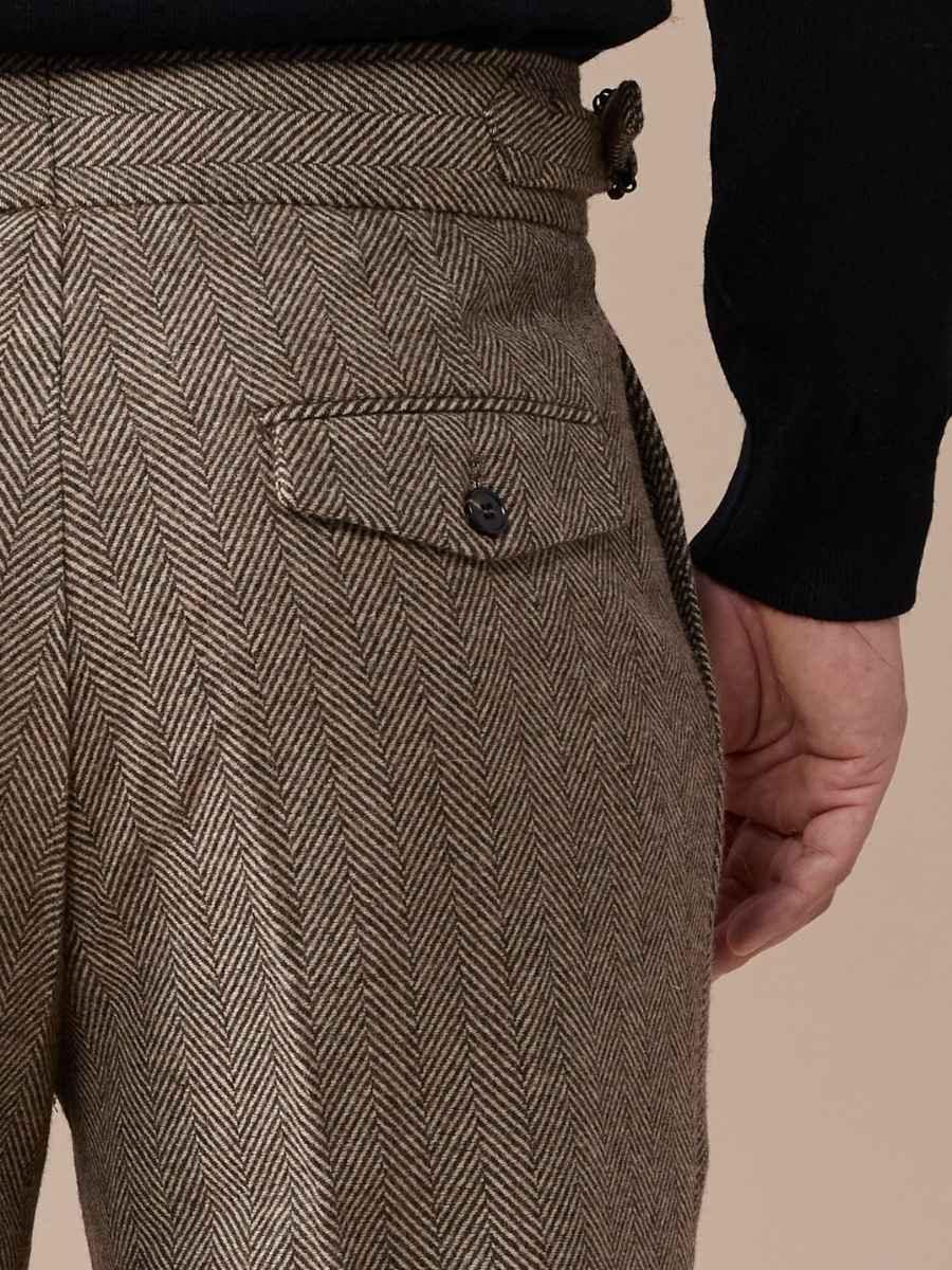 Men's Herringbone Wool Pleated Pants