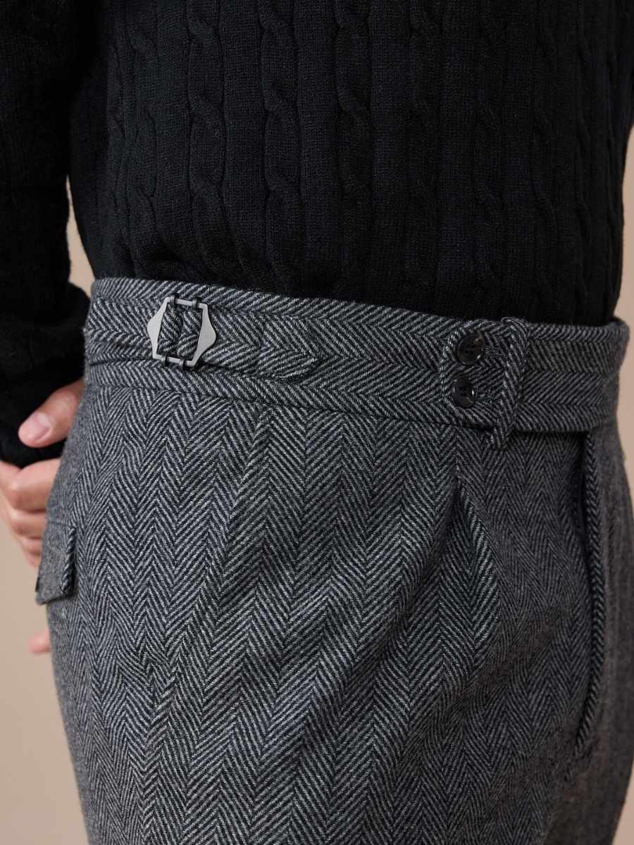 Men's Herringbone Wool Pleated Pants