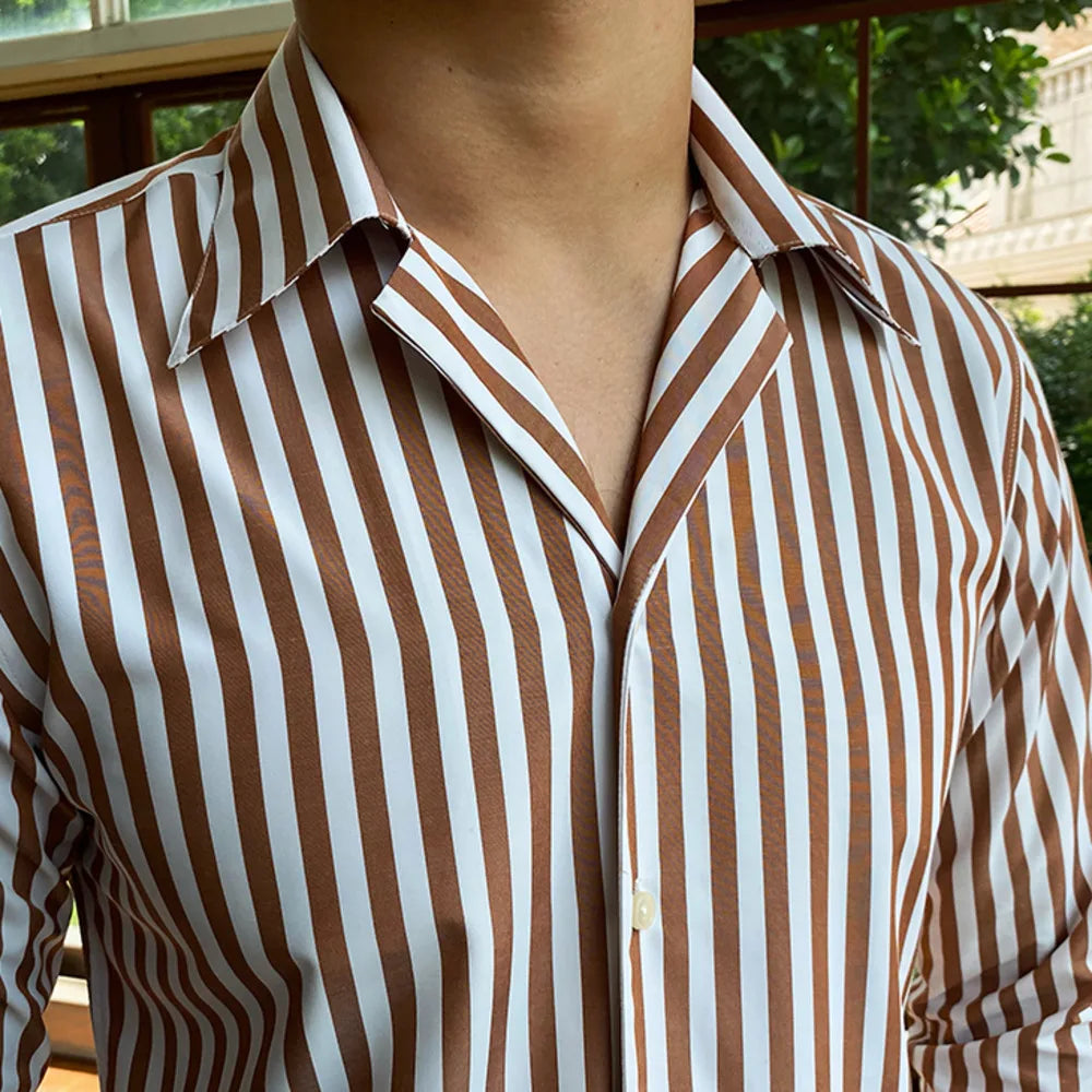 Striped Mandarin Collar Shirt - BRABION