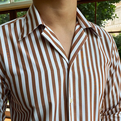 Striped Mandarin Collar Shirt - BRABION