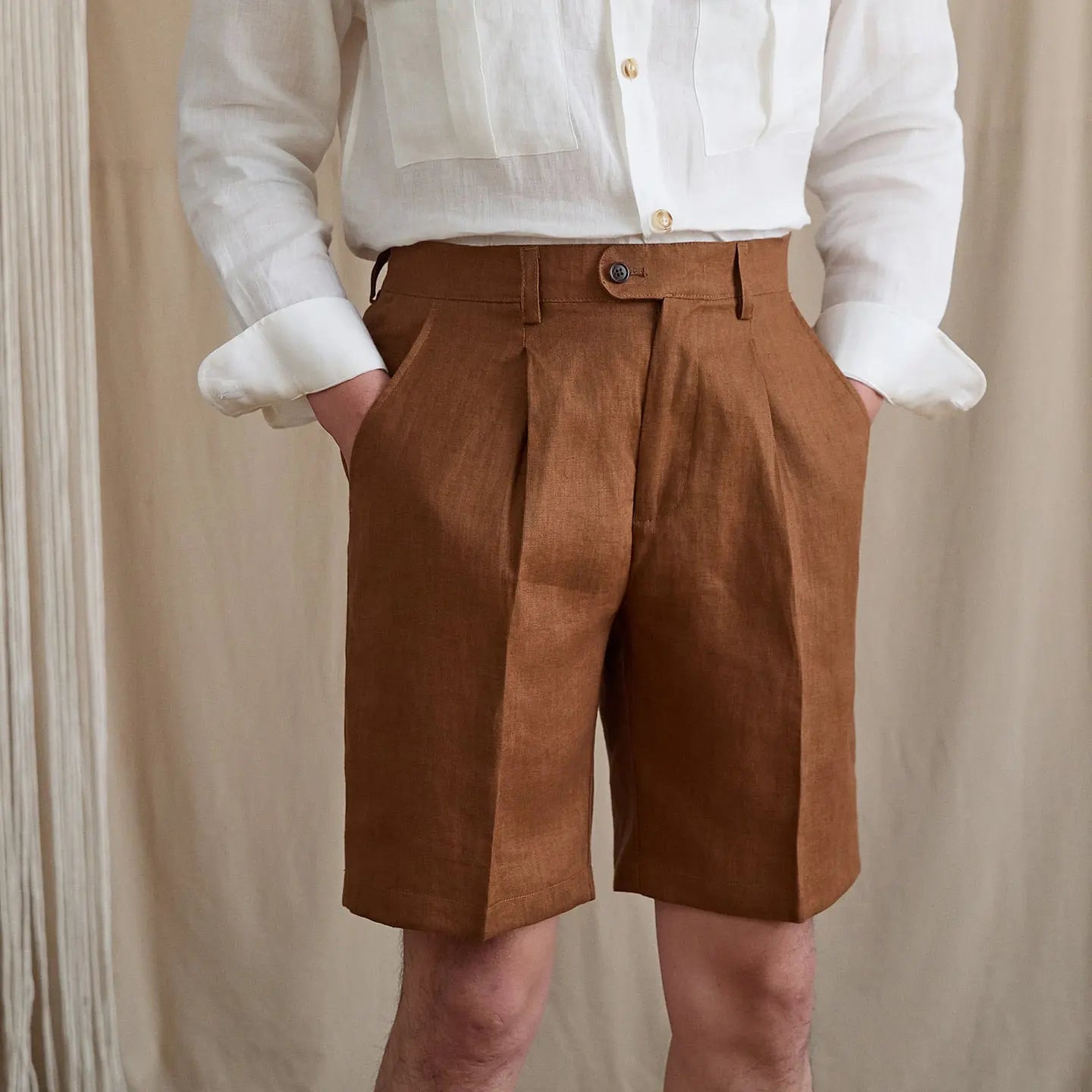 High-Waist Pleated Linen Shorts BRABION