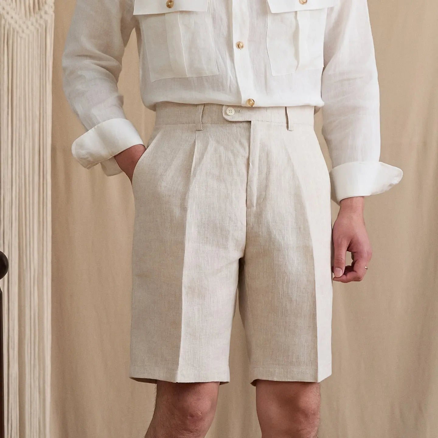 High-Waist Pleated Linen Shorts BRABION