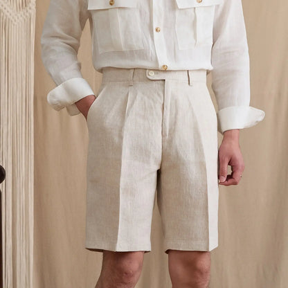 High-Waist Pleated Linen Shorts BRABION