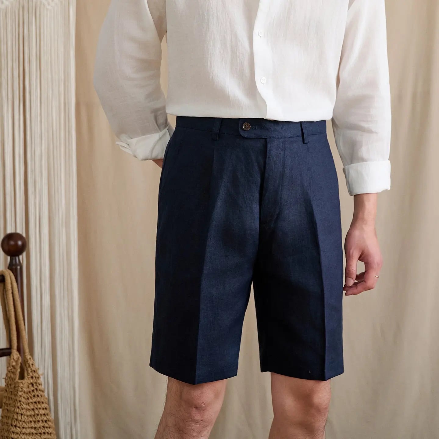 High-Waist Pleated Linen Shorts BRABION