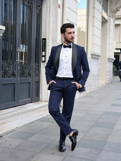 Italian Navy Blue Tuxedo - Luxury Shawl Collar Groom Suit
