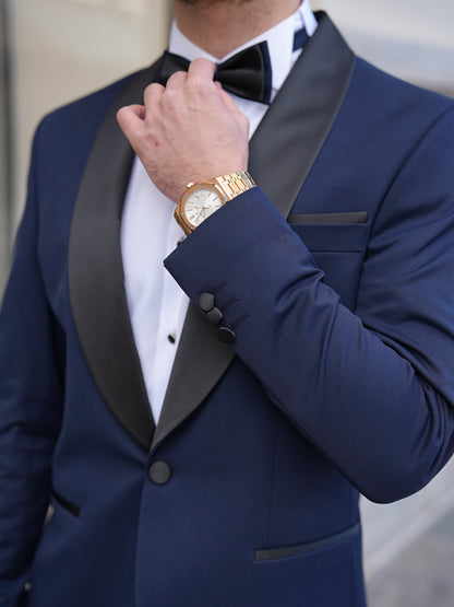 Italian Navy Blue Tuxedo - Luxury Shawl Collar Groom Suit