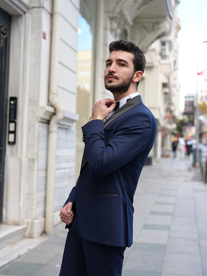 Italian Navy Blue Tuxedo - Luxury Shawl Collar Groom Suit